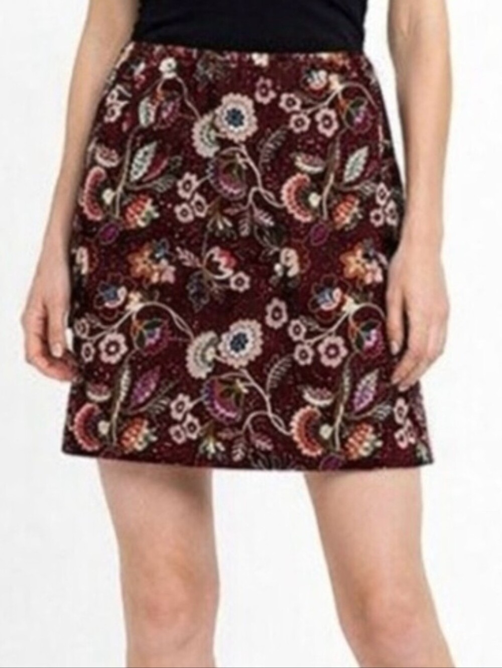 Loft Outlet Floral Tapestry Mini Skirt Lined Burgundy Size 6